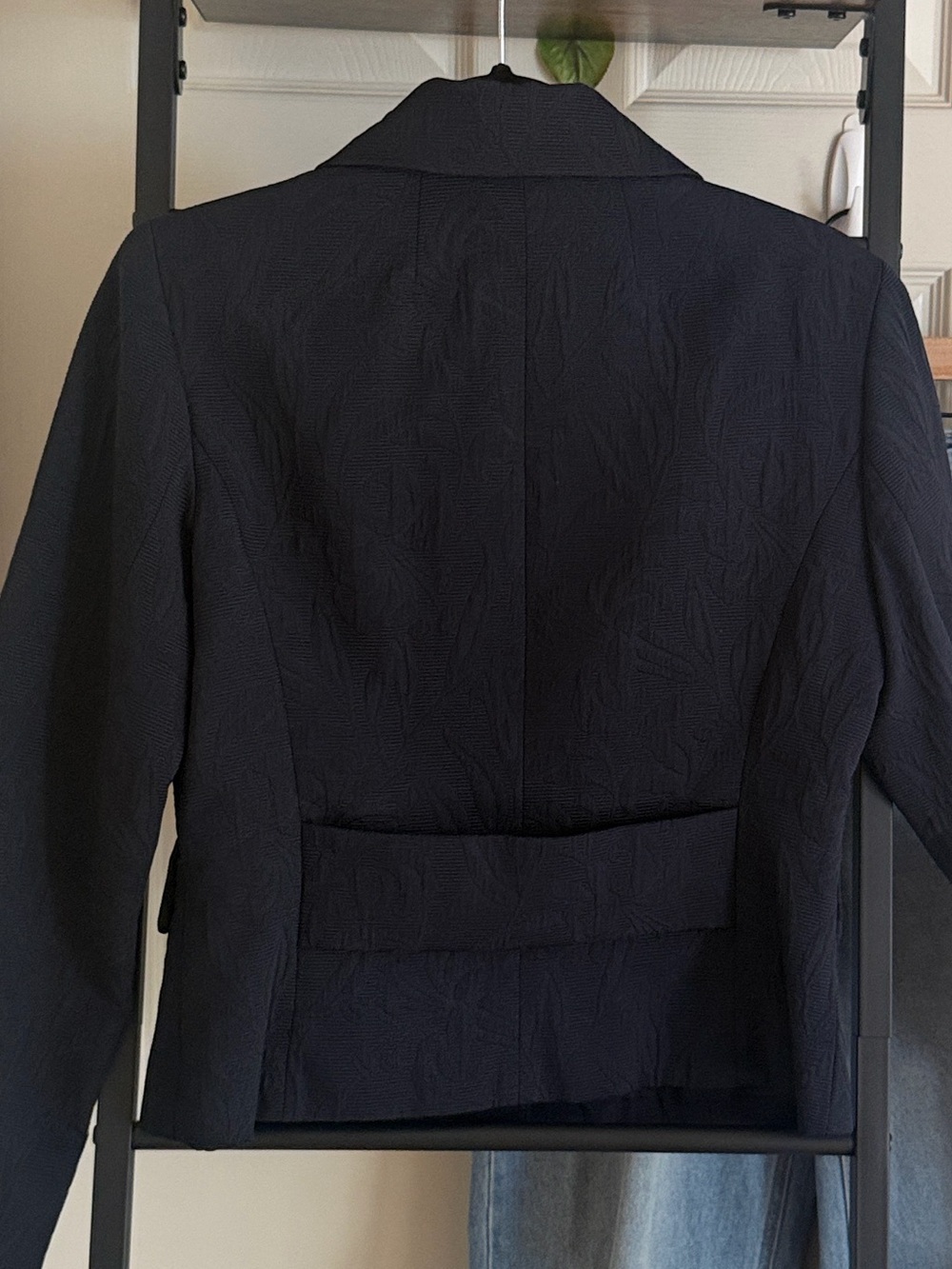 Talbots Navy Blue Cropped Structured Blazer with Burgundy Buttons - Picture 12 of 16